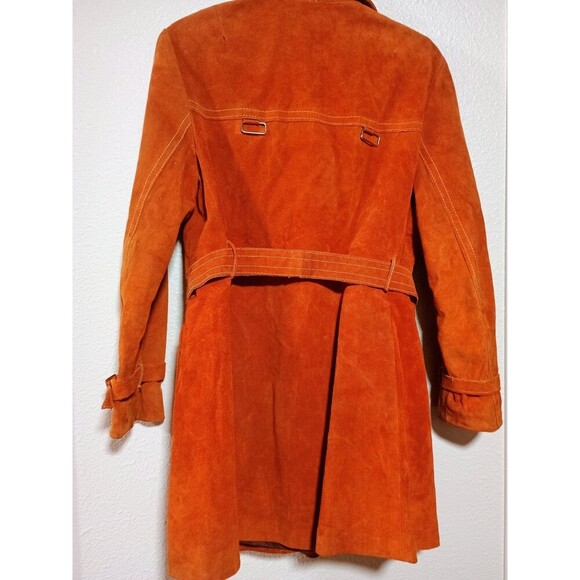 Vintage 70s Suede Trench Coat Rust Brown Belted Long Jacket Boho Western Women's - Picture 8 of 16